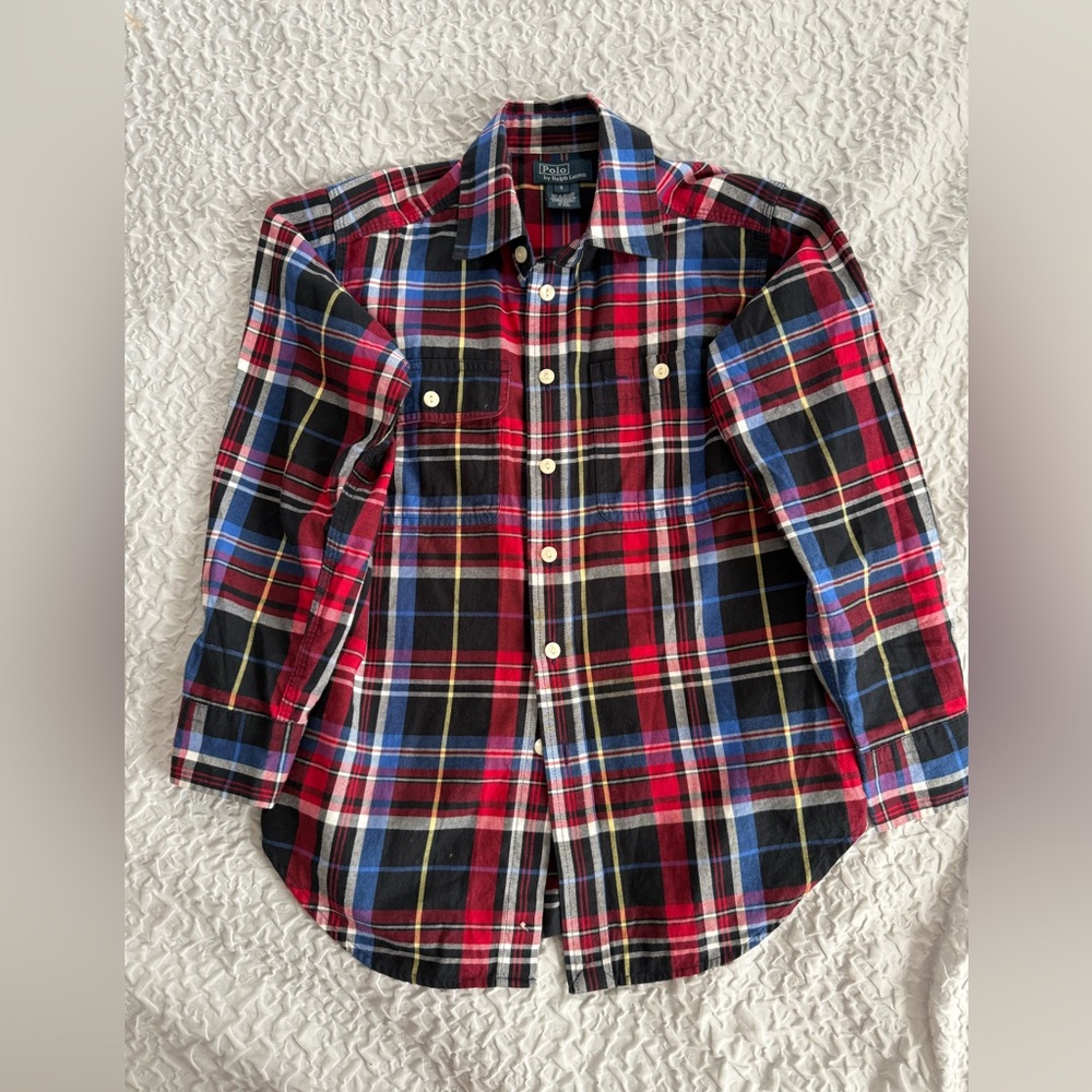 Polo Ralph Lauren Red Blue Black Plaid Shirt, Boys Small